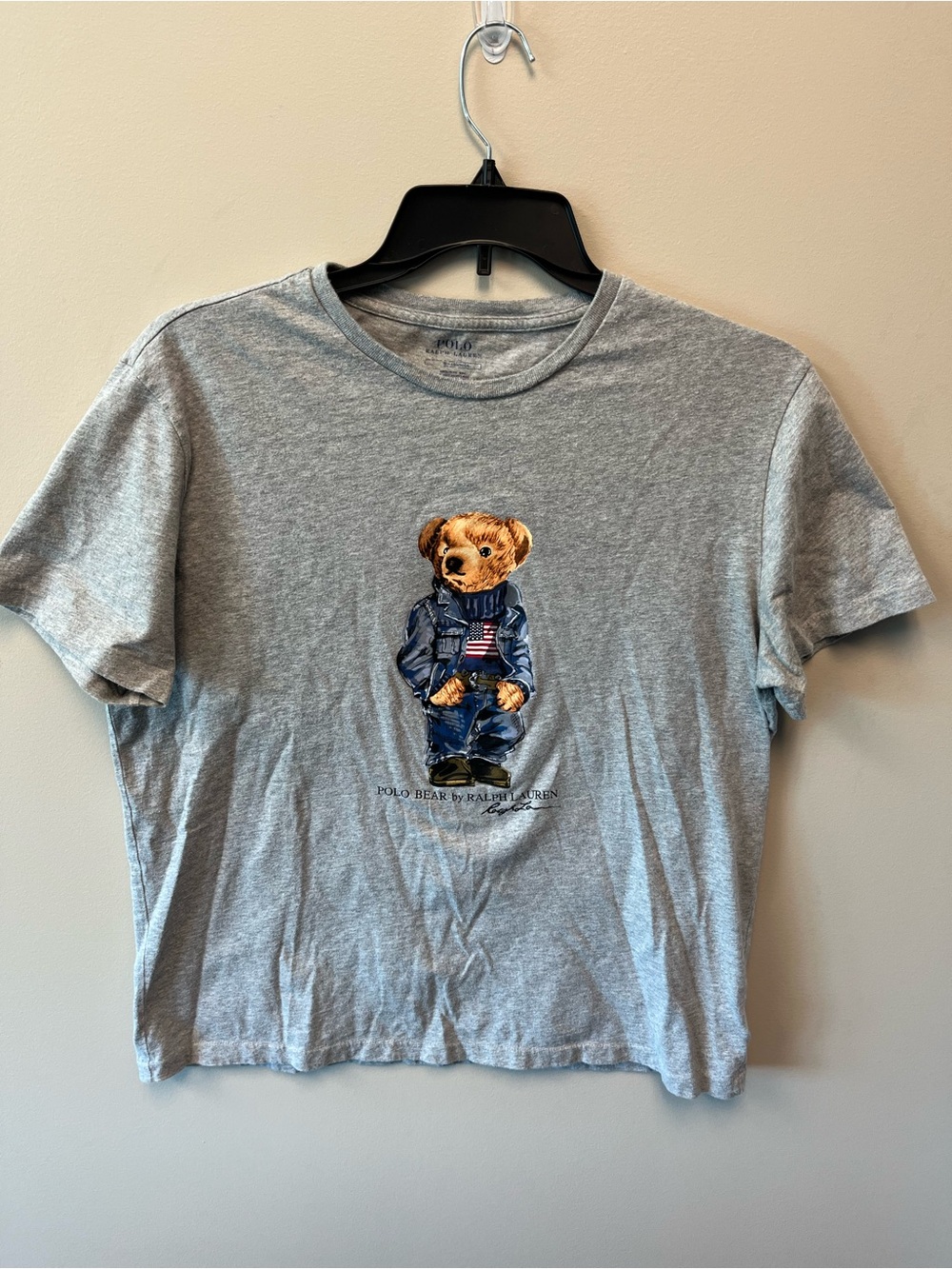 Polo Ralph Lauren Men's XL Patriotic Bear Heather GRAY Denim Jeans T-Shirt Tee